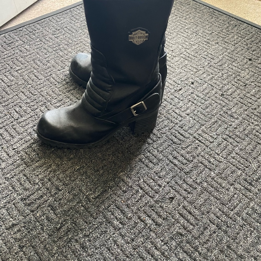 Harley-Davidson Black Heeled Boots with Buckle Detail